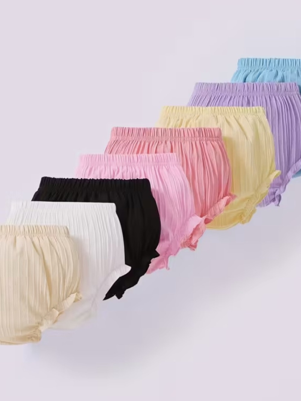 1-Kids Elastic Waist Ruffle Bloomers - Pastels
100% Rayon
(RANDOM COLOR)